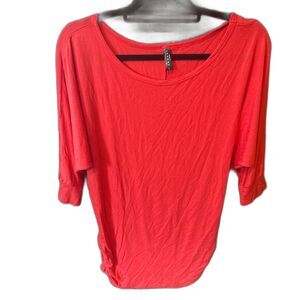 NWOT Made by Johnny Women's Red Bat Wing Sz L Ruched Side Seams Bright